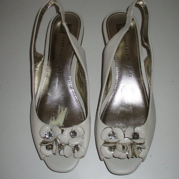 Anne Klein iflex "Ludwik" Womens Almond Leather Slingback Peep Flat NWD - 7.5M - Picture 4 of 10